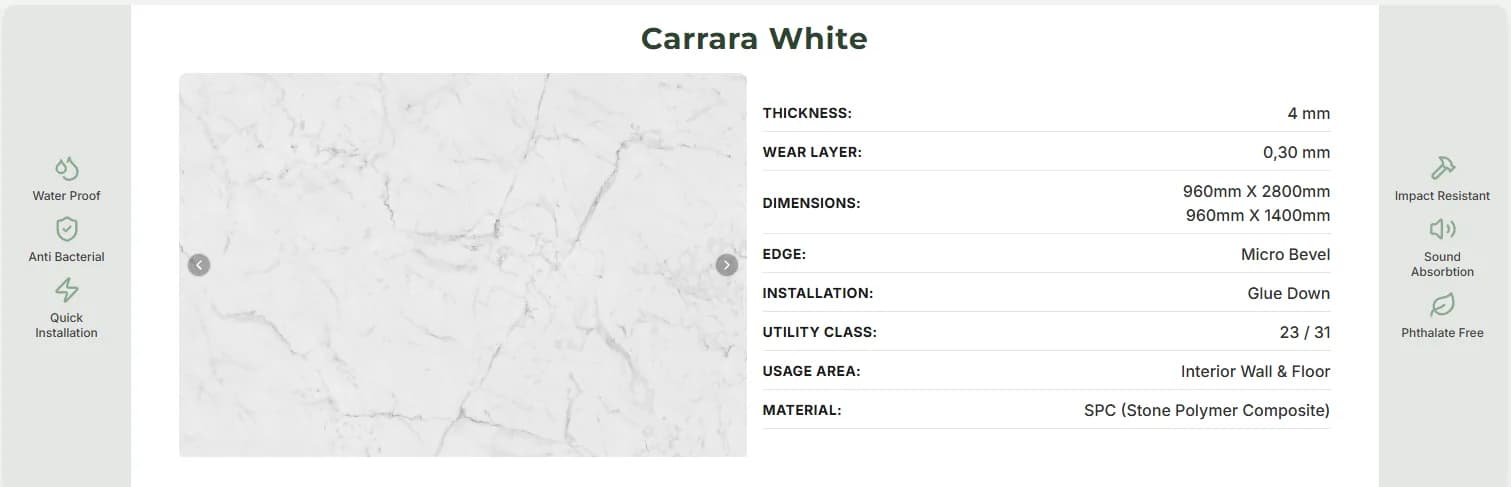Panou SPC Marmura Carrara 4MM – decor