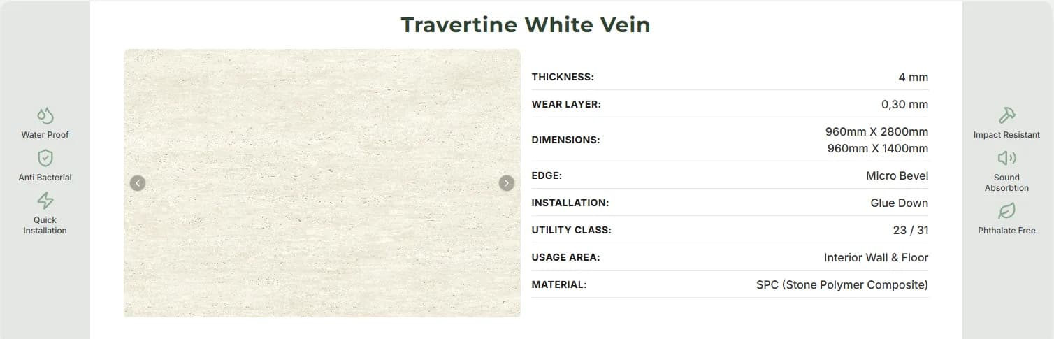 Panou SPC Travertin Alb 4MM – decor