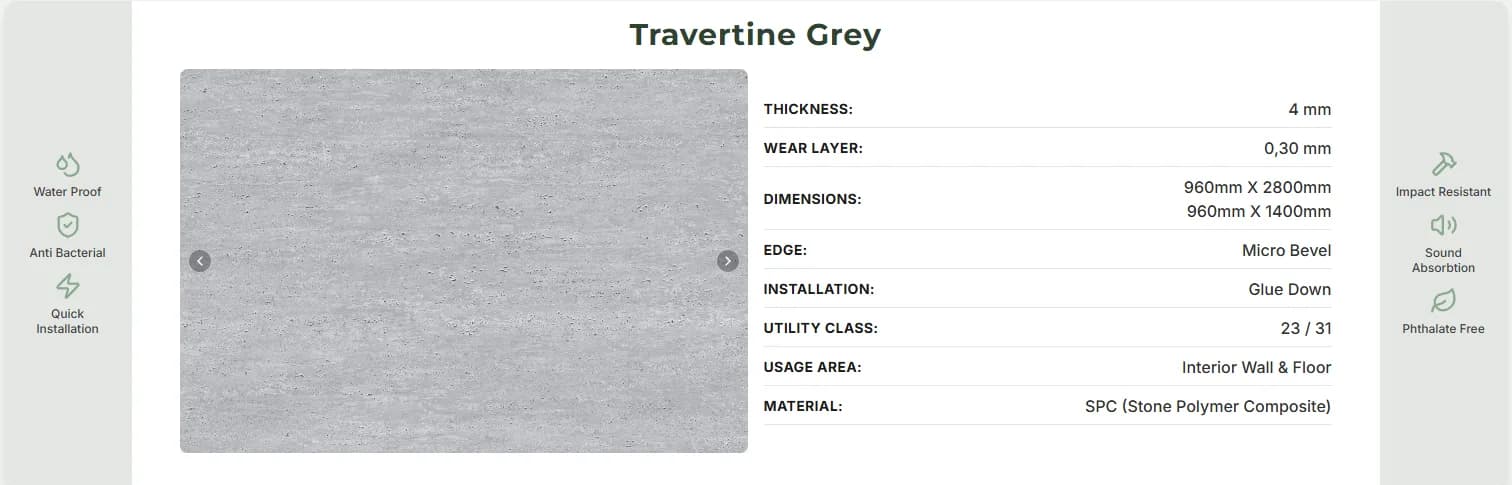 Panou SPC Travertin Gri 4MM – decor