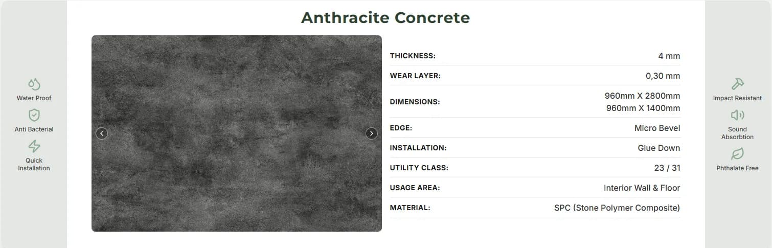 Panou SPC Beton Antracit 4MM – decor