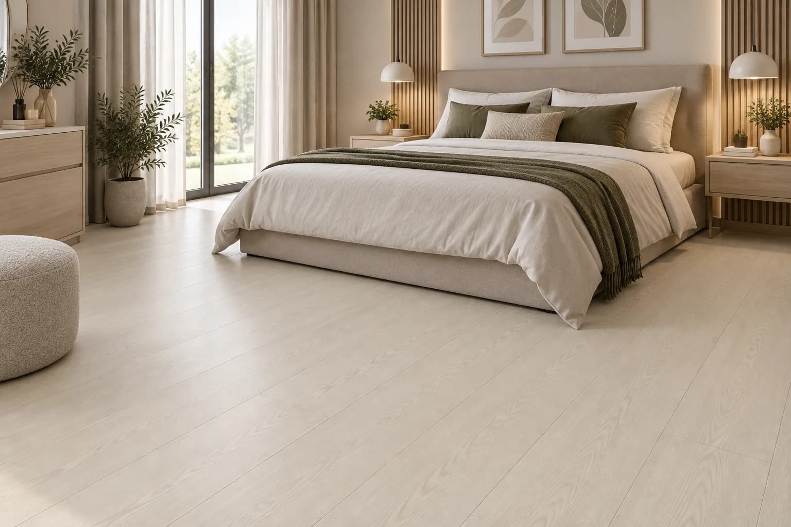 Parchet Laminat Stejar Alb 8MM montat în dormitor