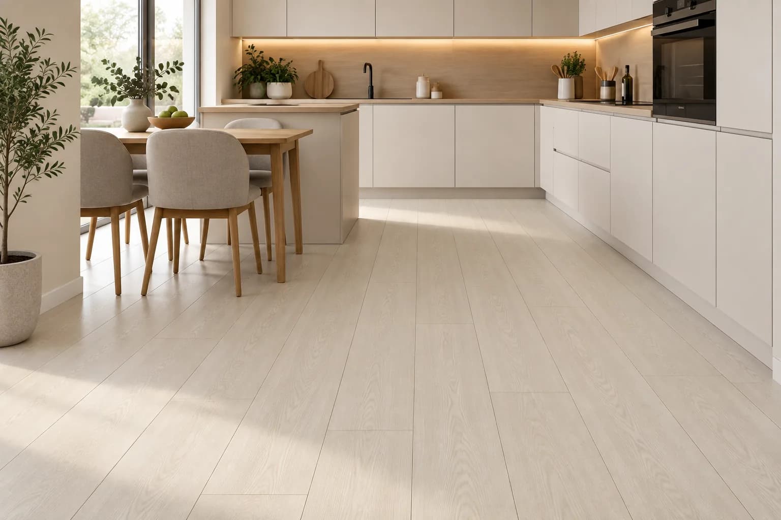 Parchet Laminat Stejar Alb 8MM montat în bucătărie