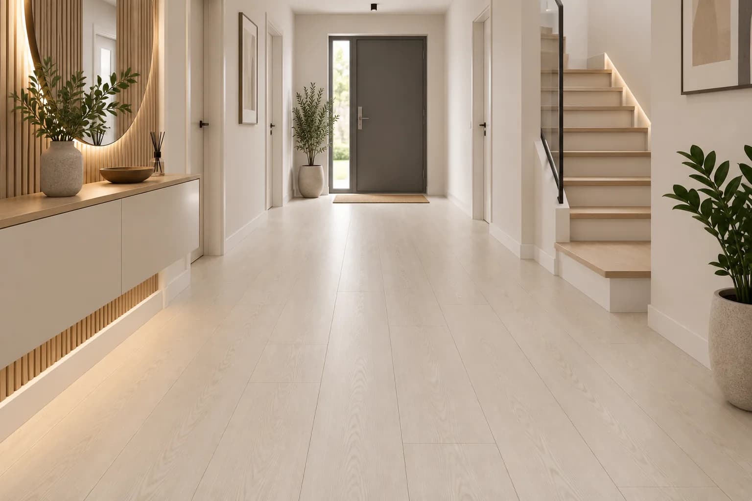 Parchet Laminat Stejar Alb 8MM montat în hol