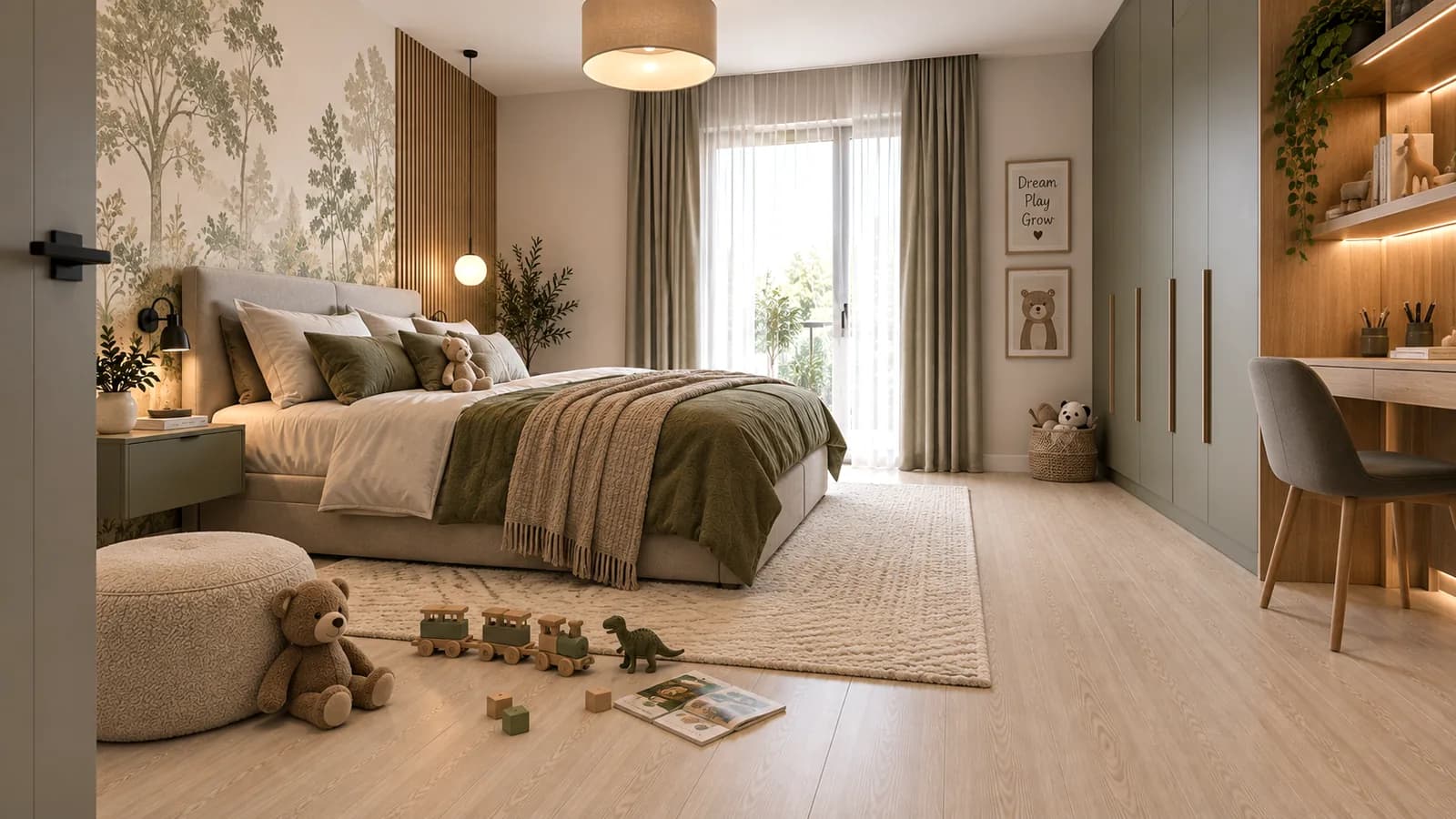 Parchet Laminat Stejar Silver Moon 12MM montat în dormitor