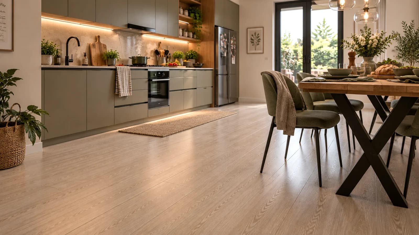Parchet Laminat Stejar Silver Moon 12MM montat în bucătărie